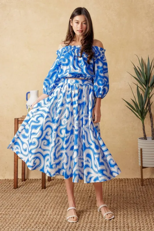Sunset Sashay Blue Top and Skirt Set made by Flying Tomato