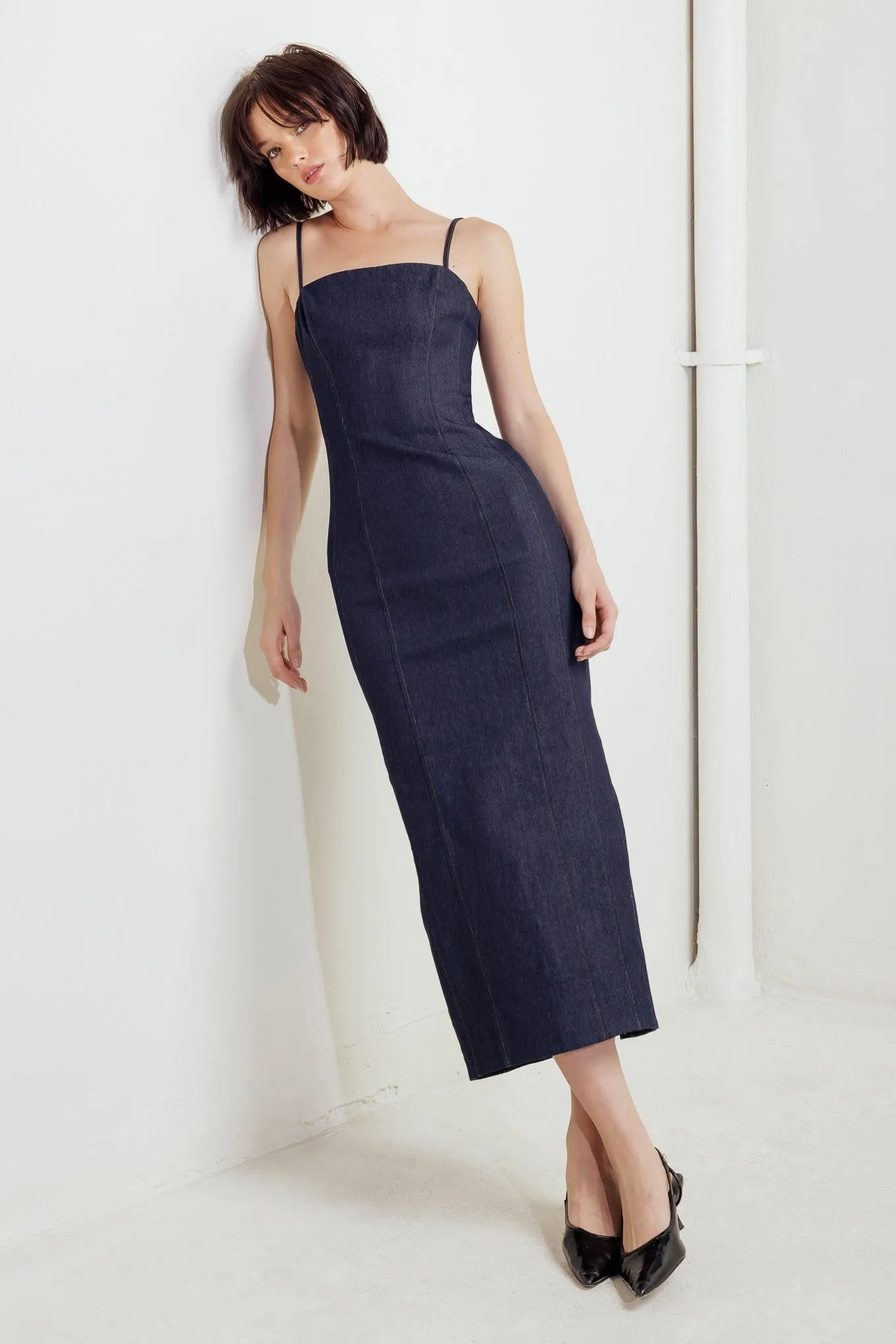 Quiet Curve Dark Denim Midi Dress sold by Zulily
