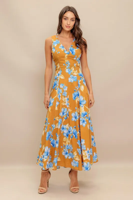 Skyblossom Rush Woven Midi Dress made by Flying Tomato