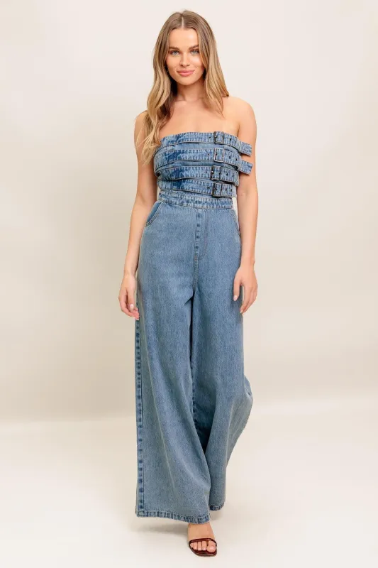 Urban Harness Denim Jumpsuit made by Flying Tomato