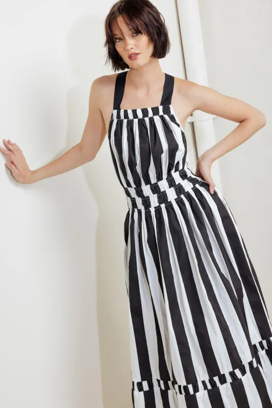 Luxe Linear Striped Woven Midi Dress made by Flying Tomato
