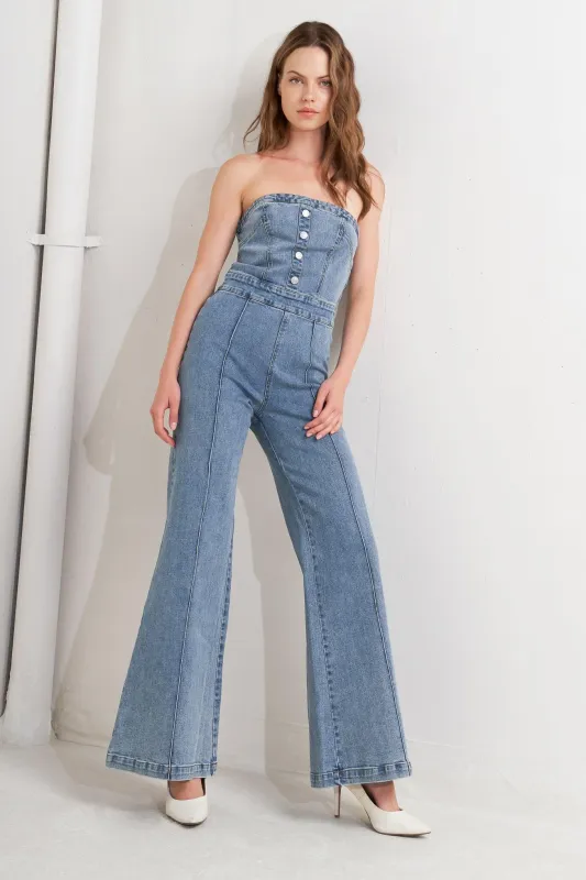 Urban Strapless Denim Jumpsuit made by Flying Tomato