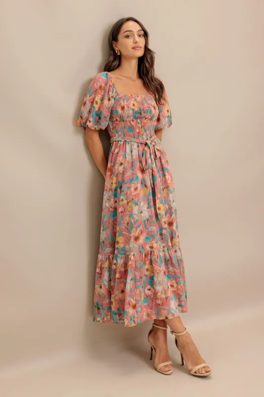 Rosy Twilight Woven Midi Dress made by Flying Tomato