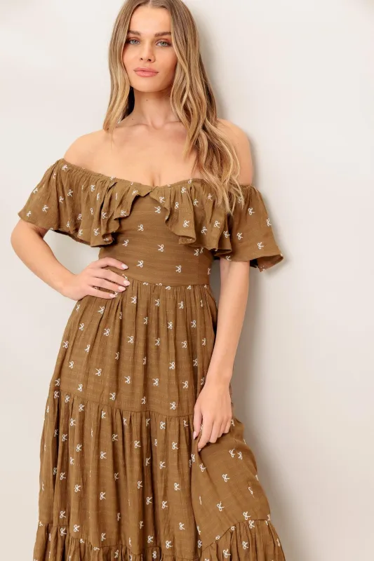 Belle Amour Brown Woven Midi Dress made by Flying Tomato