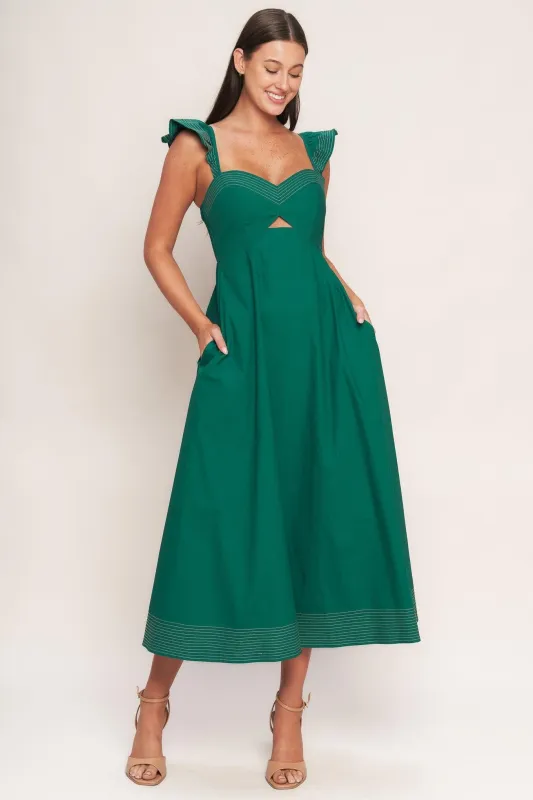 Tuscan Sunset Green Woven Midi Dress made by Flying Tomato
