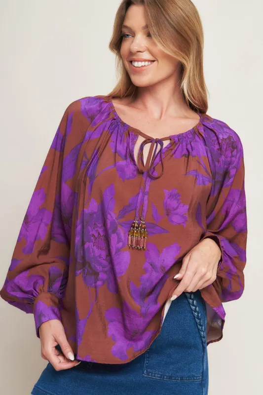 Violet Dream Woven Peasant Top made by Flying Tomato
