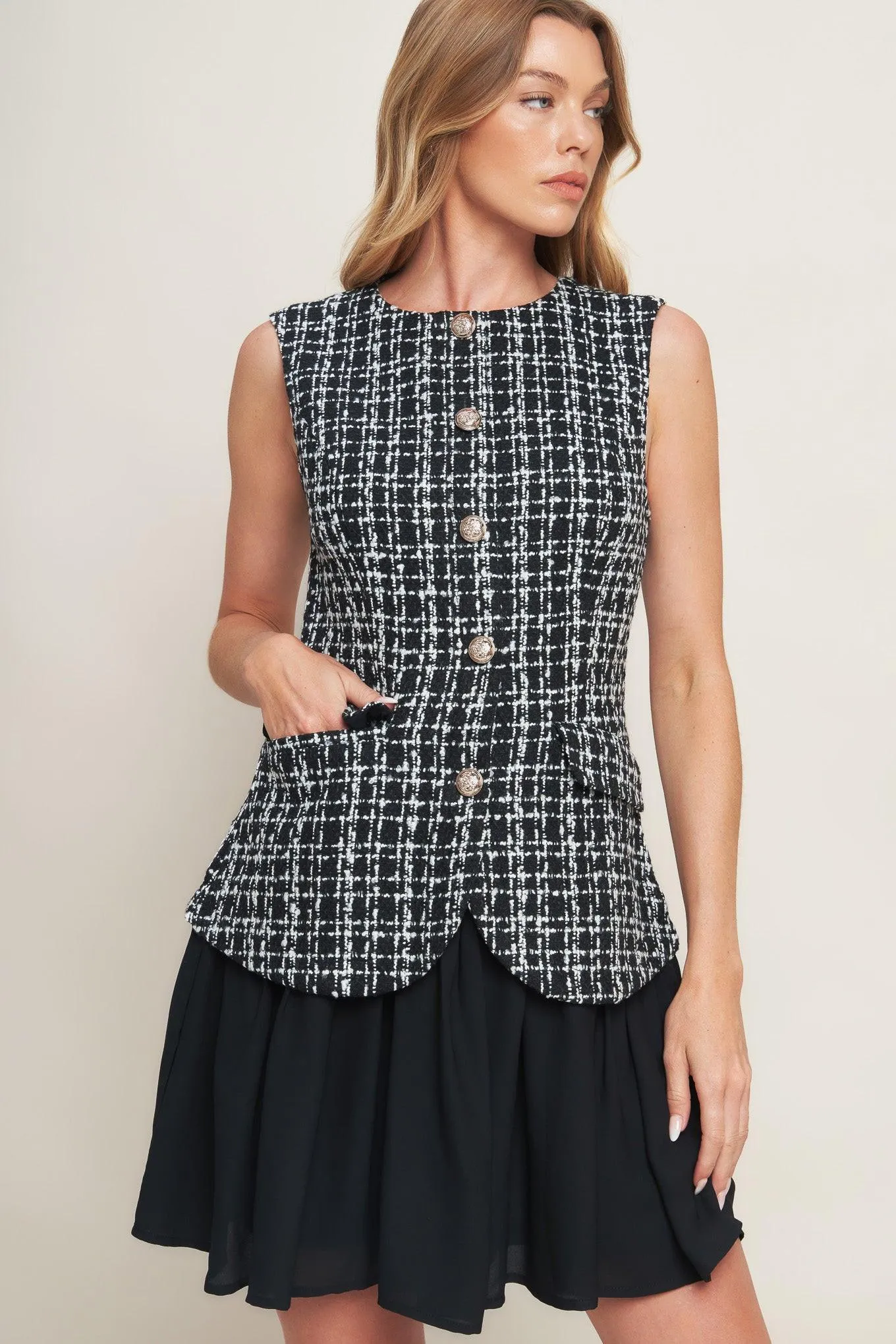Modern Icon Tweed Woven Mini Dress sold by Zulily