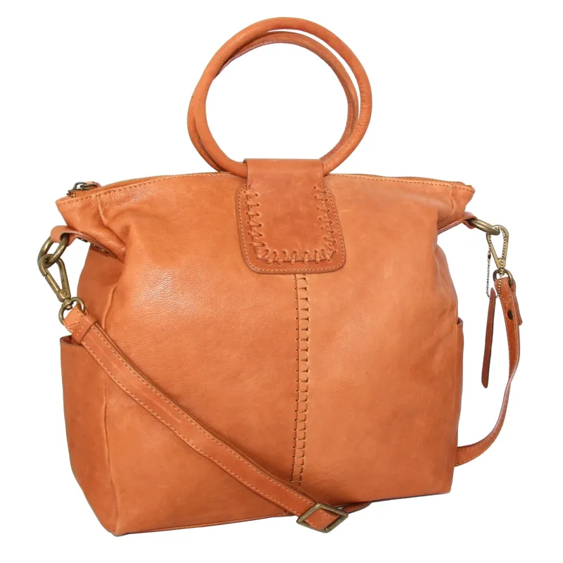 Leather Ring Handle Tote w/ Strap in Cognac made by Zulily
