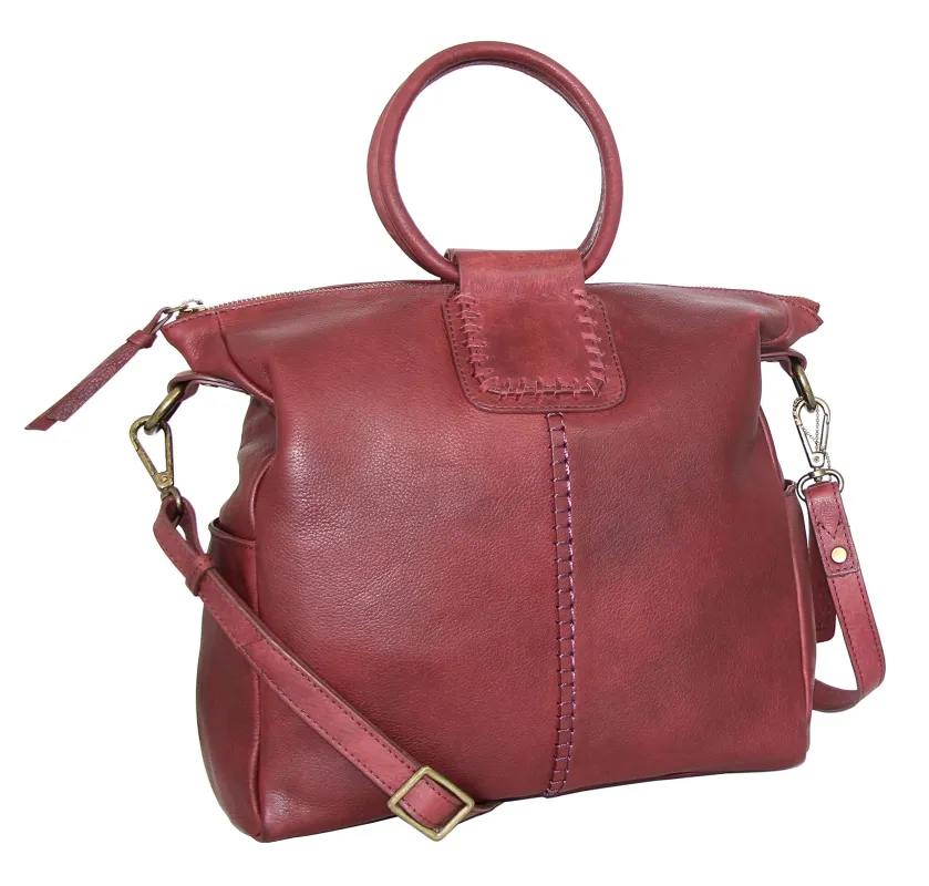 Leather Ring Handle Tote w/ Strap in Merlot made by Zulily