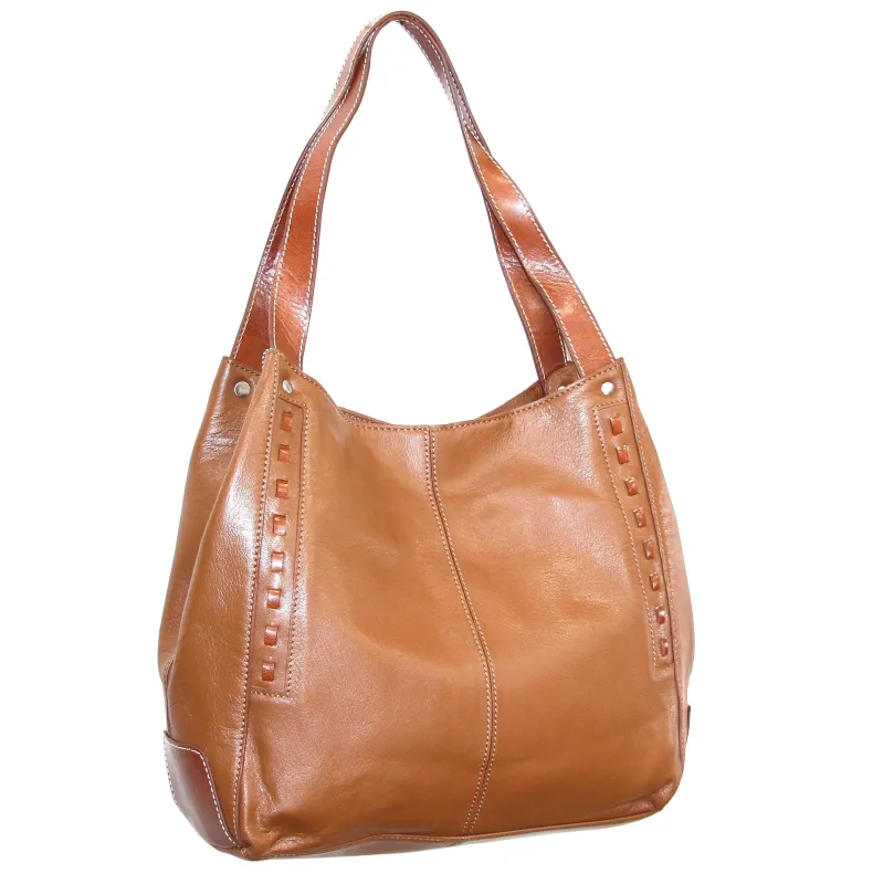 Whipstitch Leather Satchel in Cognac made by Zulily