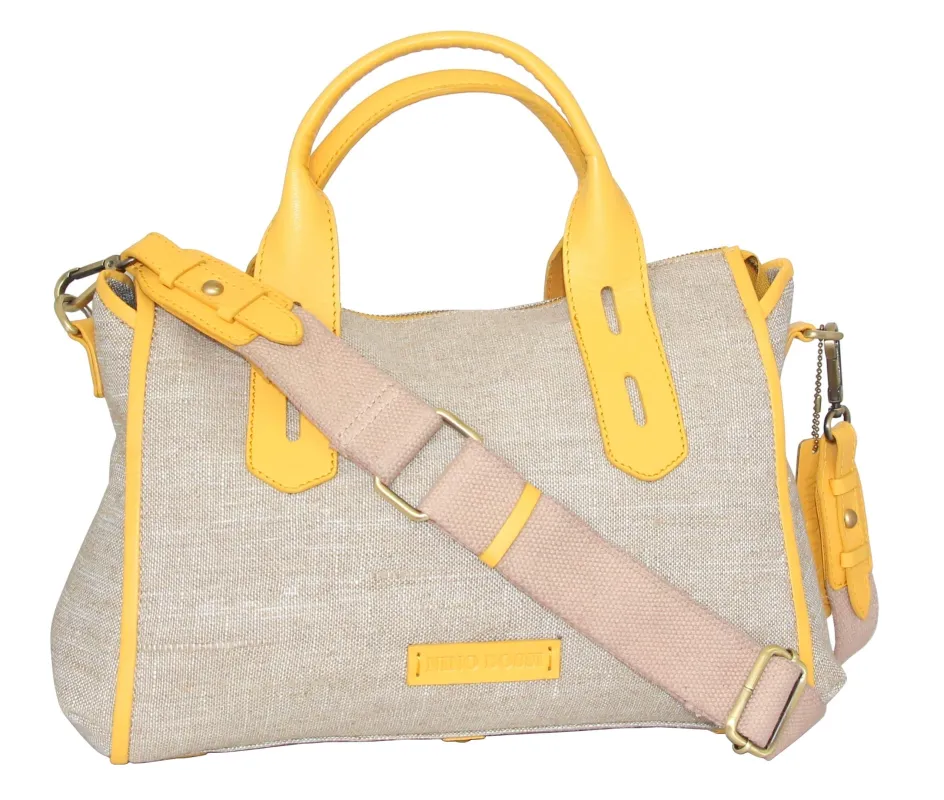 Britney Linen/Leather Satchel in Lemon made by Zulily