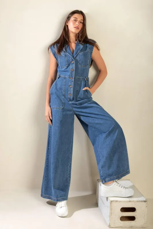 Over You Again Denim Jumpsuit made by Flying Tomato