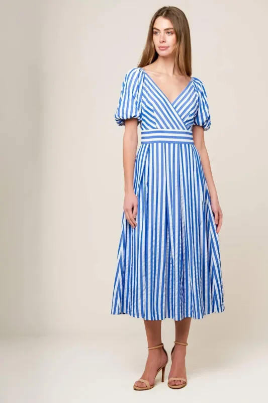 Sunset Steps Blue Woven Midi Dress made by Flying Tomato