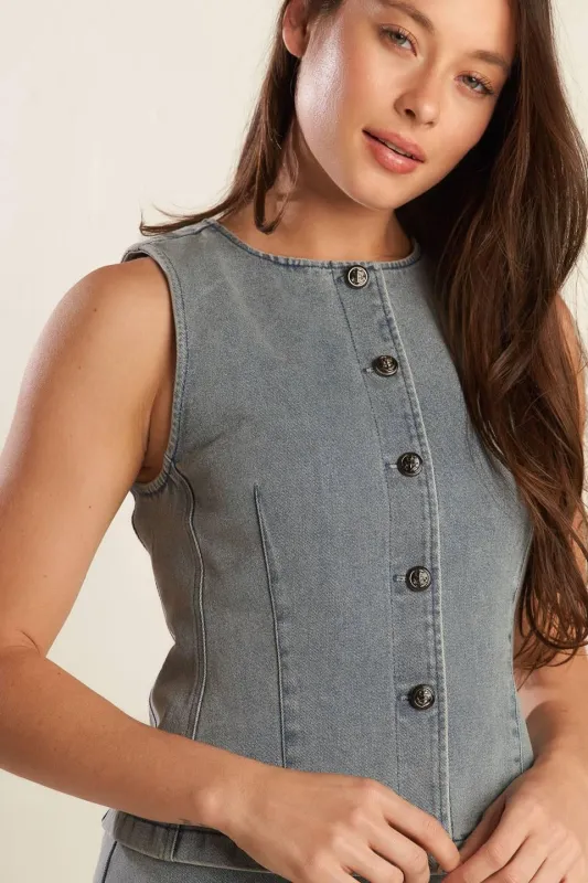 Daisy Date Denim Vest made by Flying Tomato
