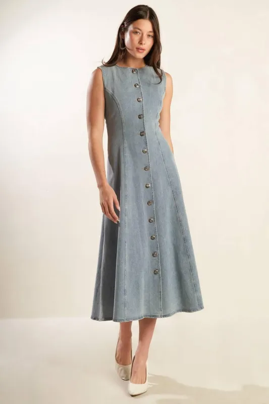 Nautical & Nice Denim Midi Dress made by Flying Tomato