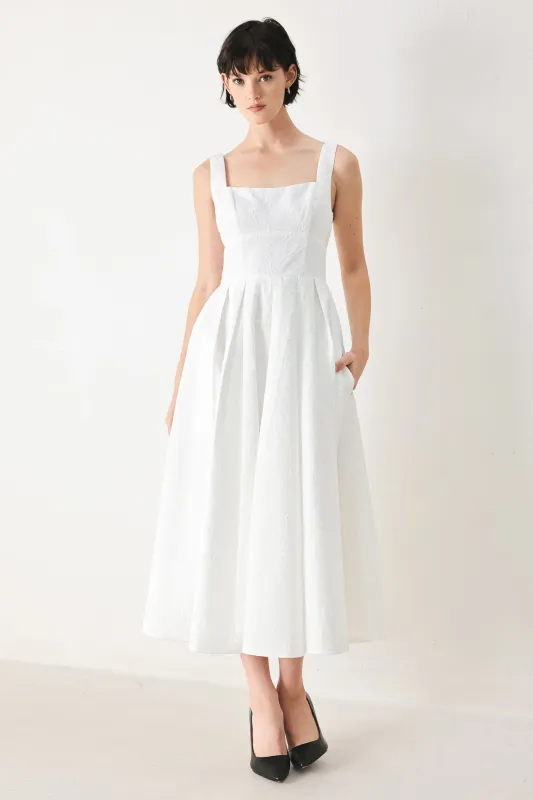 Echo in White Woven Midi Dress made by Flying Tomato