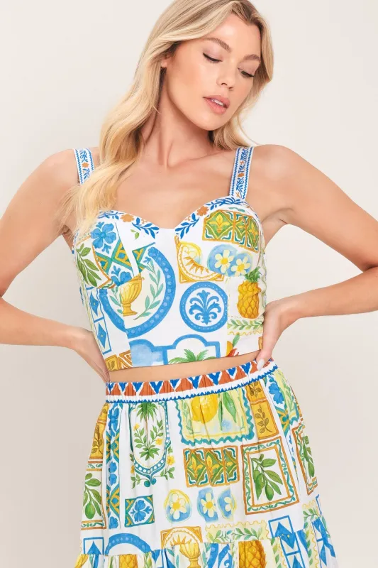 Sicilian Summer Woven Crop Top made by Flying Tomato