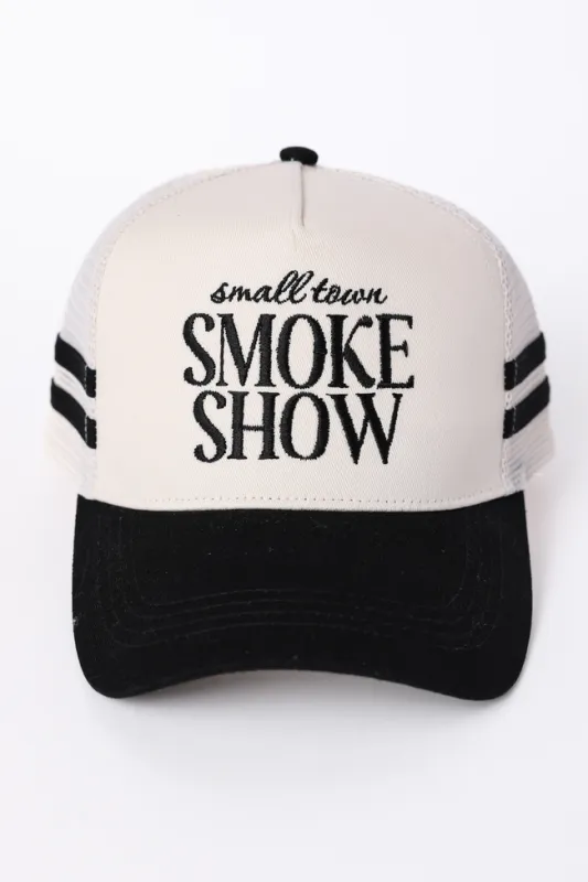 Small Town Smoke Show Black Trucker Hat made by Pink Lily