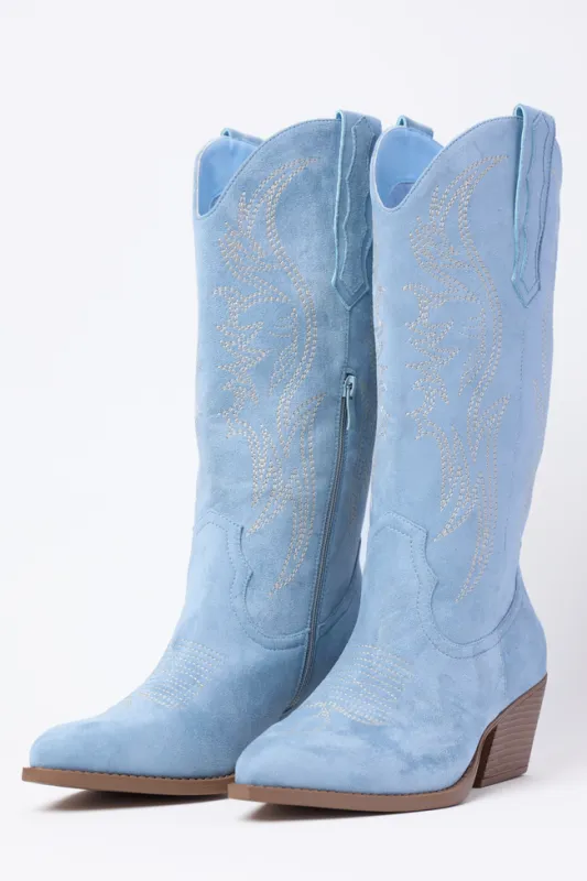 Jubilee Blue Cowboy Boots made by Pink Lily