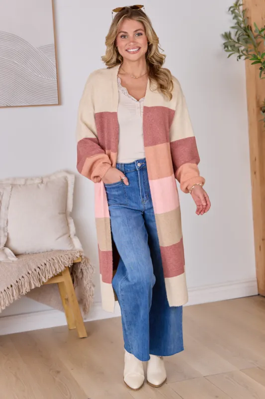 Maxine Mauve Striped Long Cardigan made by Pink Lily