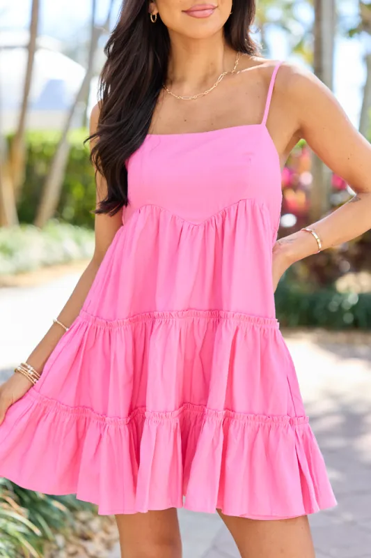 Change My Tune Hot Pink Square Neck Solid Romper Dress made by Pink Lily
