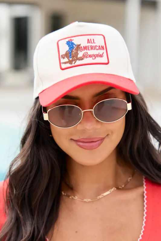 All American Cowgirl Red Trucker Hat made by Pink Lily
