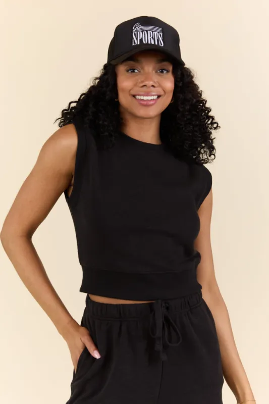 All Star Black Fitted Banded Waist Sleeveless Crop Top made by Pink Lily