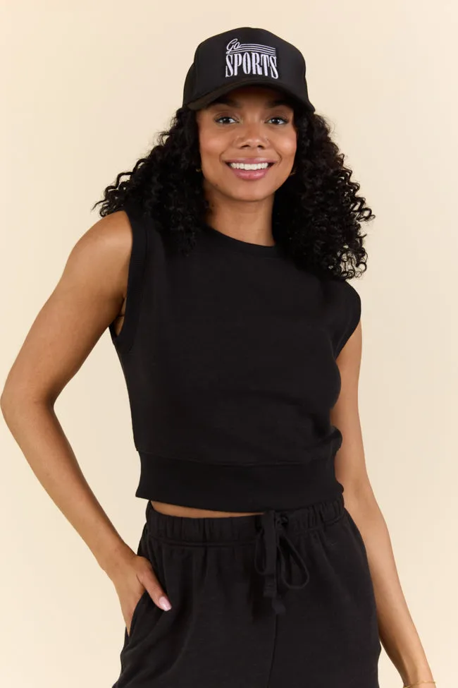 All Star Black Fitted Banded Waist Sleeveless Crop Top sold by Zulily