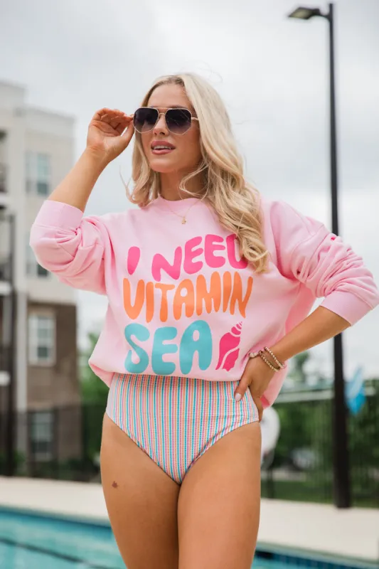 I Need Vitamin Sea Light Pink Graphic Sweatshirt made by Pink Lily