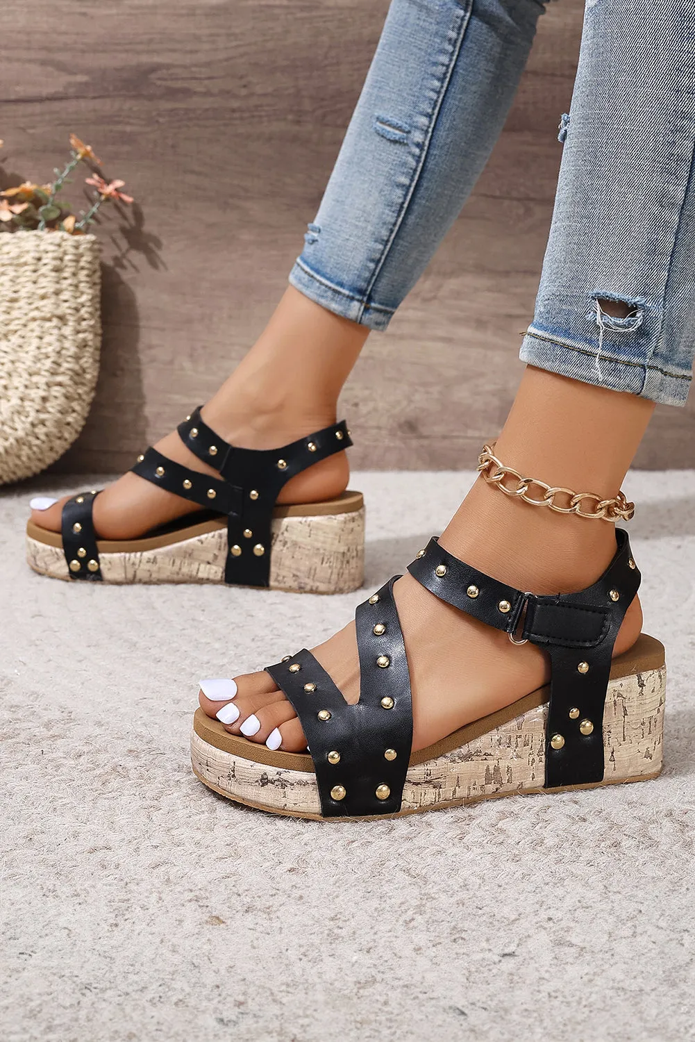 Threaded Pear Arleth Out Leather Wedge Sandals sold by Zulily product image thumbnail 3