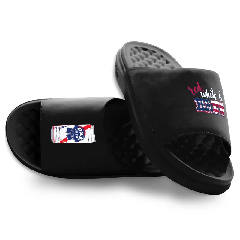 Red White and Brew Motive Slide Sandals made by Zulily