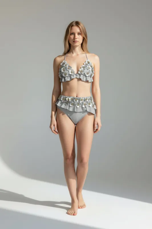 Christian Audigier Flora High Waist Bikini Silver BM061-818 made by Zulily