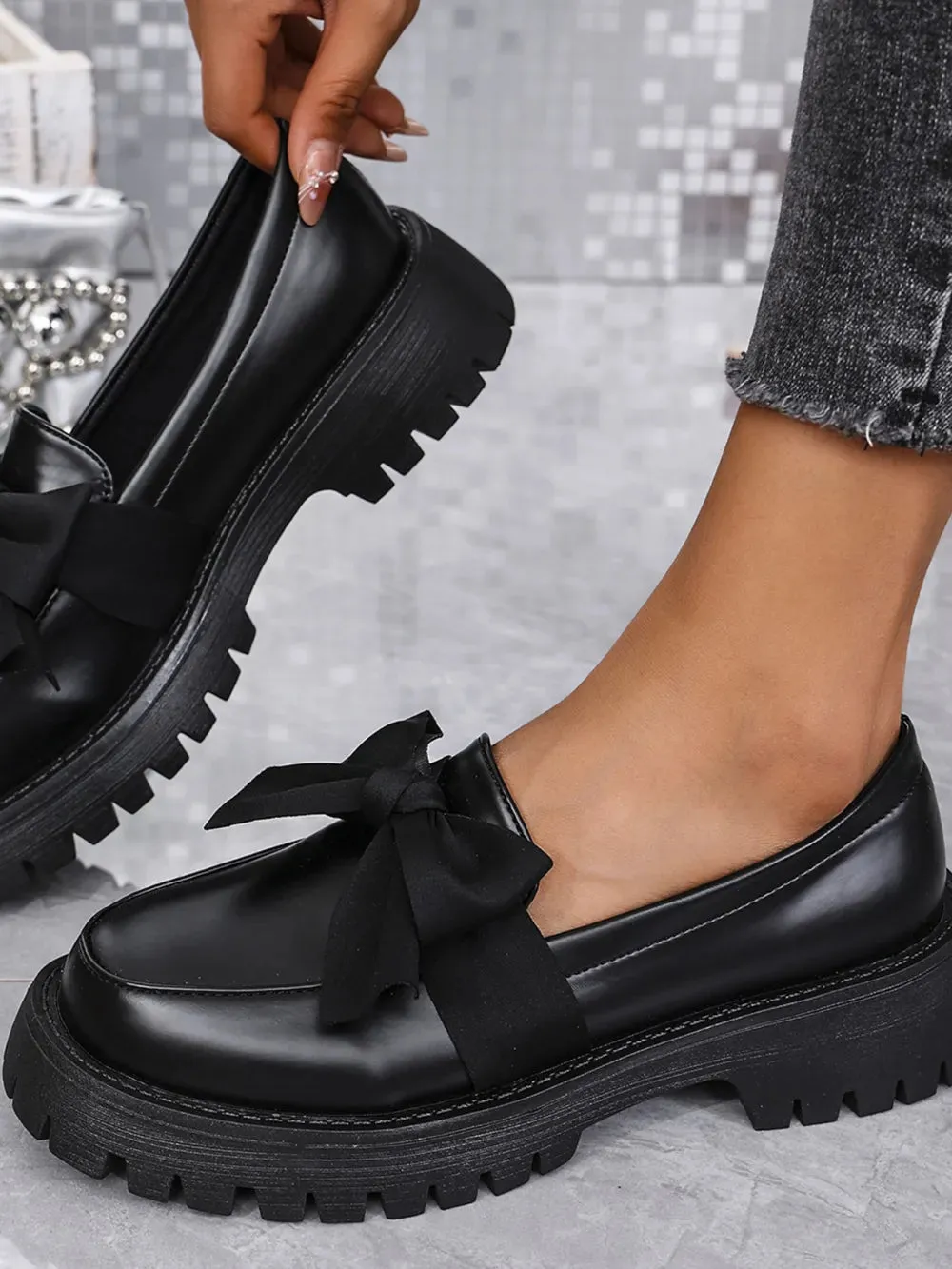 Bow PU Leather Round Toe Loafers sold by Zulily product image thumbnail 3