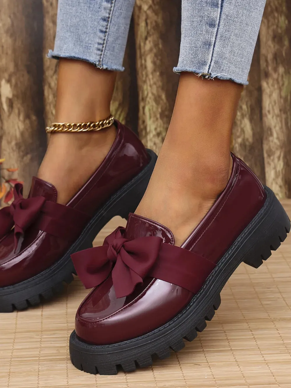 Bow PU Leather Round Toe Loafers sold by Zulily product image thumbnail 4