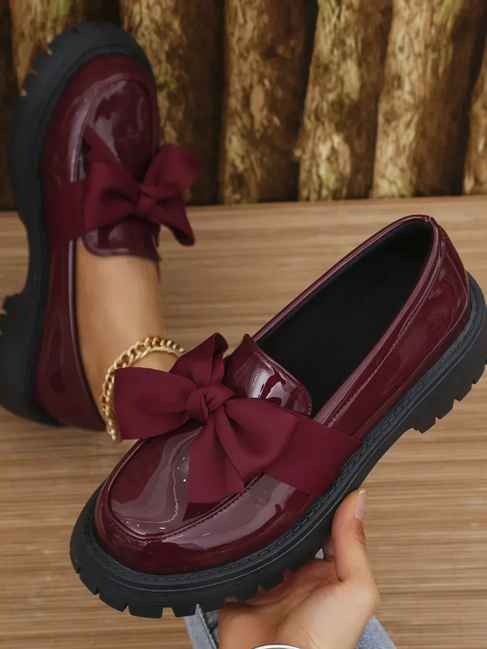 Bow PU Leather Round Toe Loafers sold by Zulily product image thumbnail 5