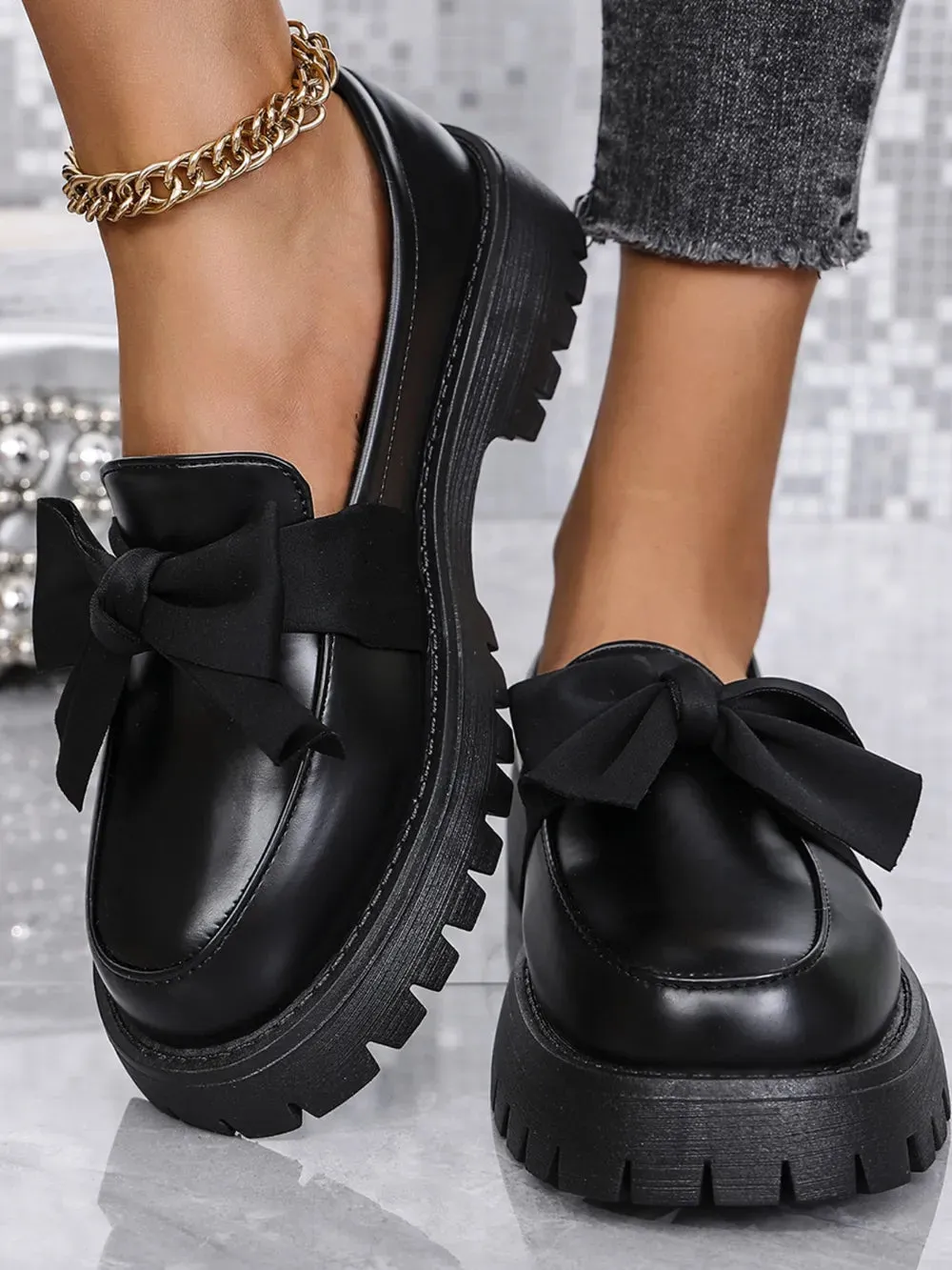 Bow PU Leather Round Toe Loafers sold by Zulily product image thumbnail 2