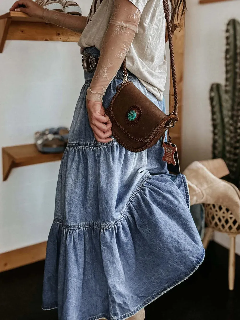 Tiered Button-Fly Denim Skirt sold by Zulily product image thumbnail 2