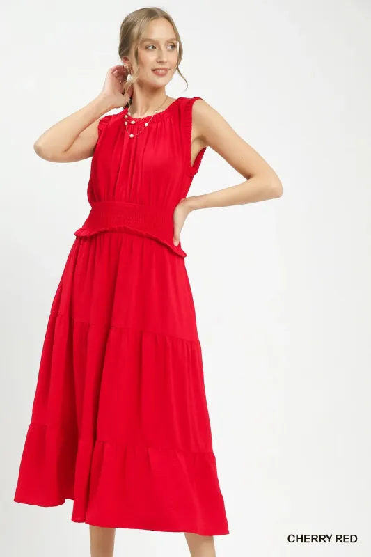 Umgee Smocked Waist Tiered Midi Dress made by Zulily