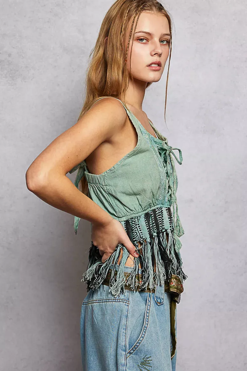 POL Lace-Up Fringe Hem Tank with Lace Detail sold by Zulily product image thumbnail 3