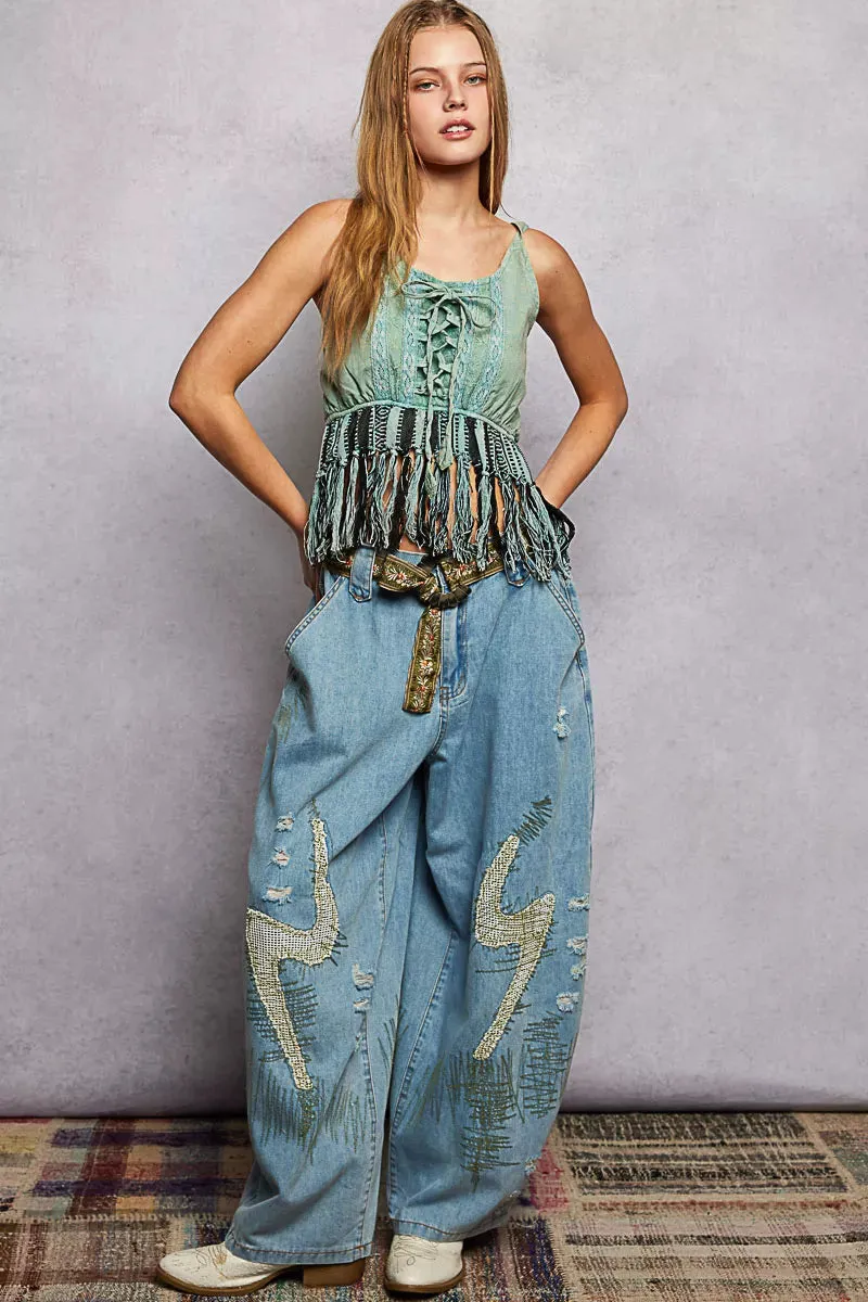 POL Lace-Up Fringe Hem Tank with Lace Detail sold by Zulily product image thumbnail 5