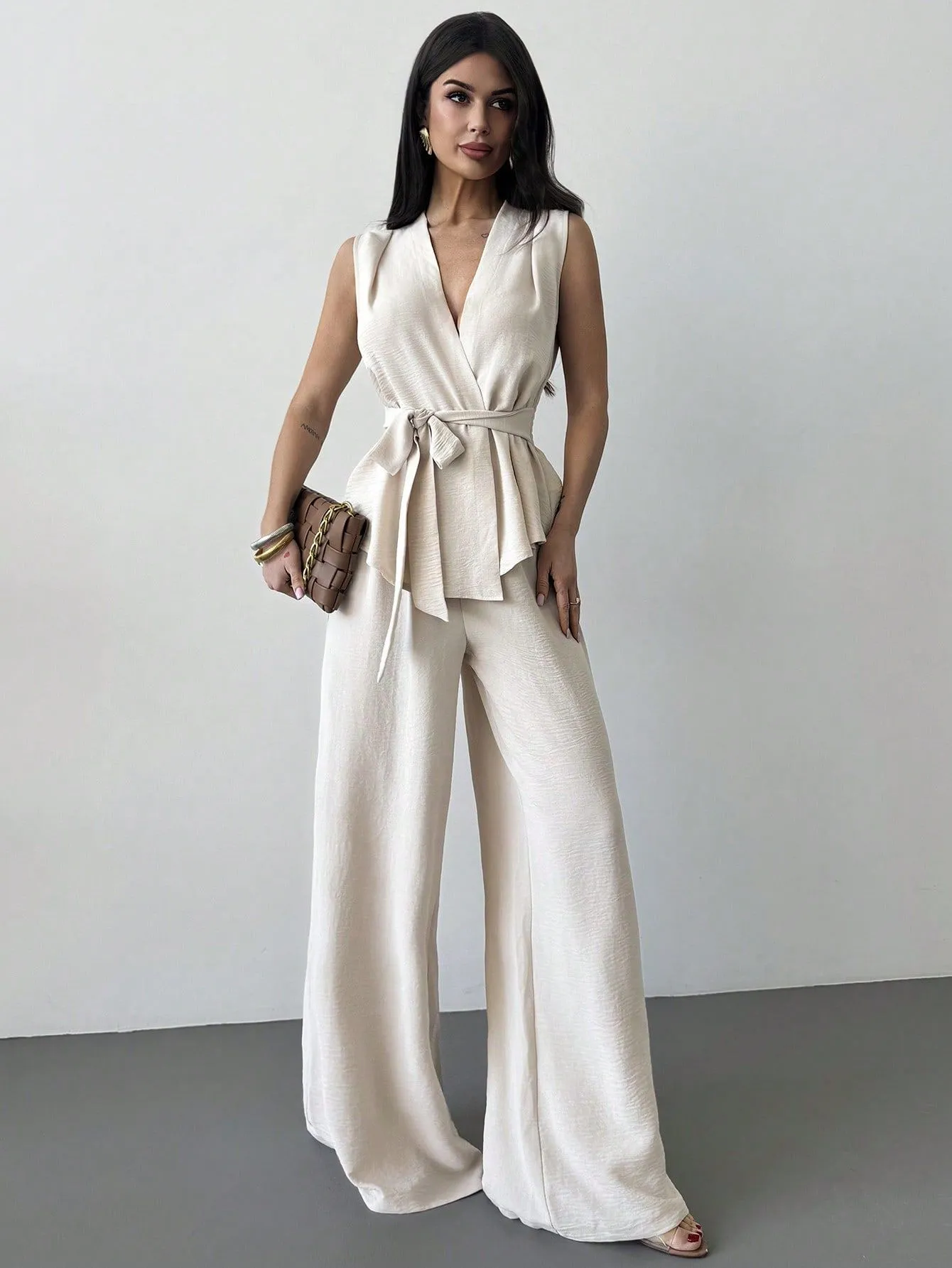 Women's Lace-Up V-Neck Vest & Pants Two-Piece Set – Elegant Commuter sold by Zulily product image thumbnail 4