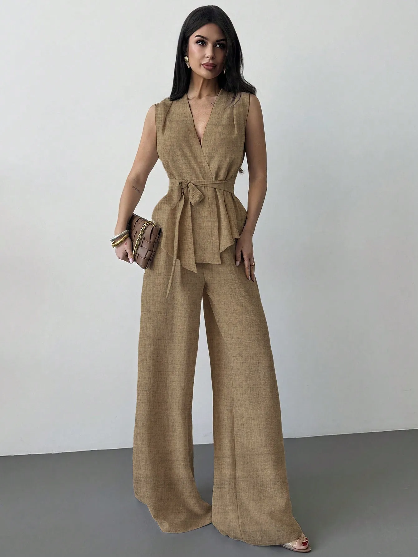 Women's Lace-Up V-Neck Vest & Pants Two-Piece Set – Elegant Commuter sold by Zulily product image thumbnail 5