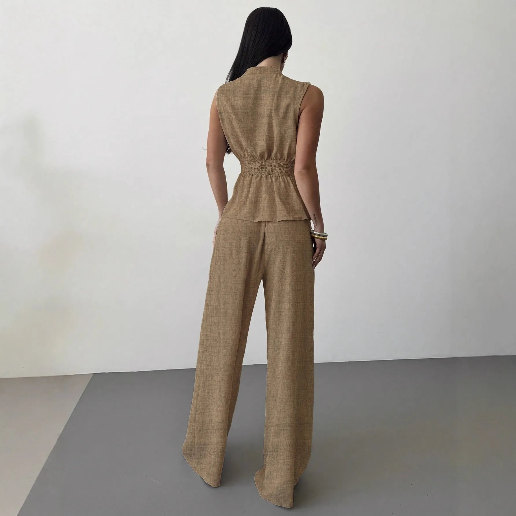 Women's Lace-Up V-Neck Vest & Pants Two-Piece Set – Elegant Commuter sold by Zulily product image thumbnail 2