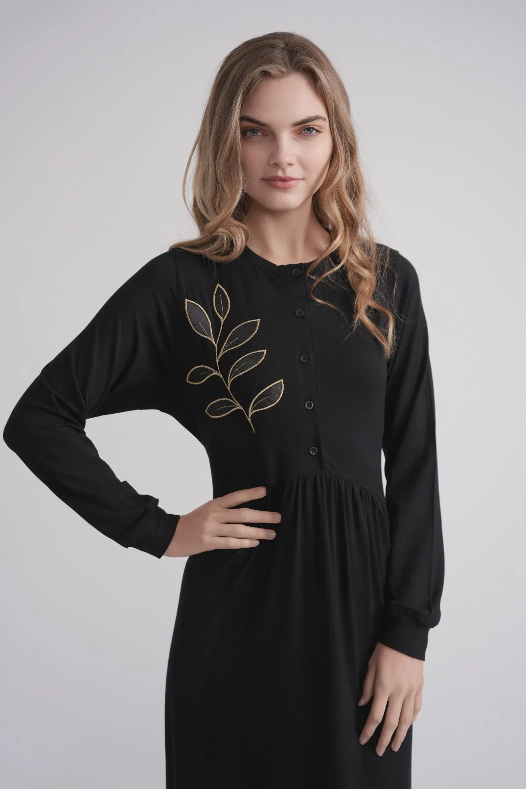Gold Leaf Embroidered Nightgown sold by Zulily product image thumbnail 2