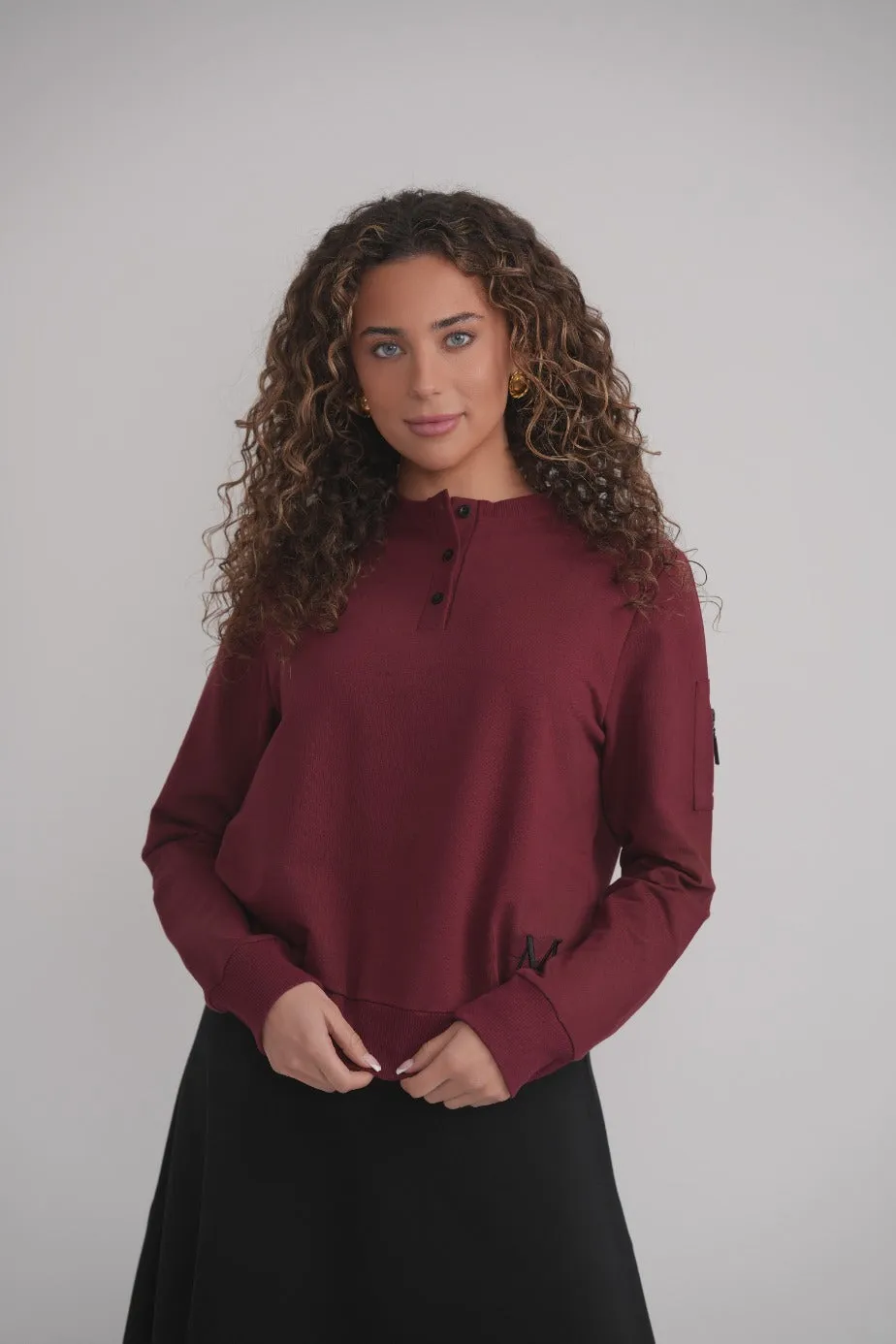 Dolman Sleeve Button Sweatshirt - Wine sold by Zulily product image thumbnail 4