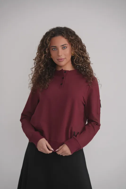 Dolman Sleeve Button Sweatshirt - Wine made by Zulily
