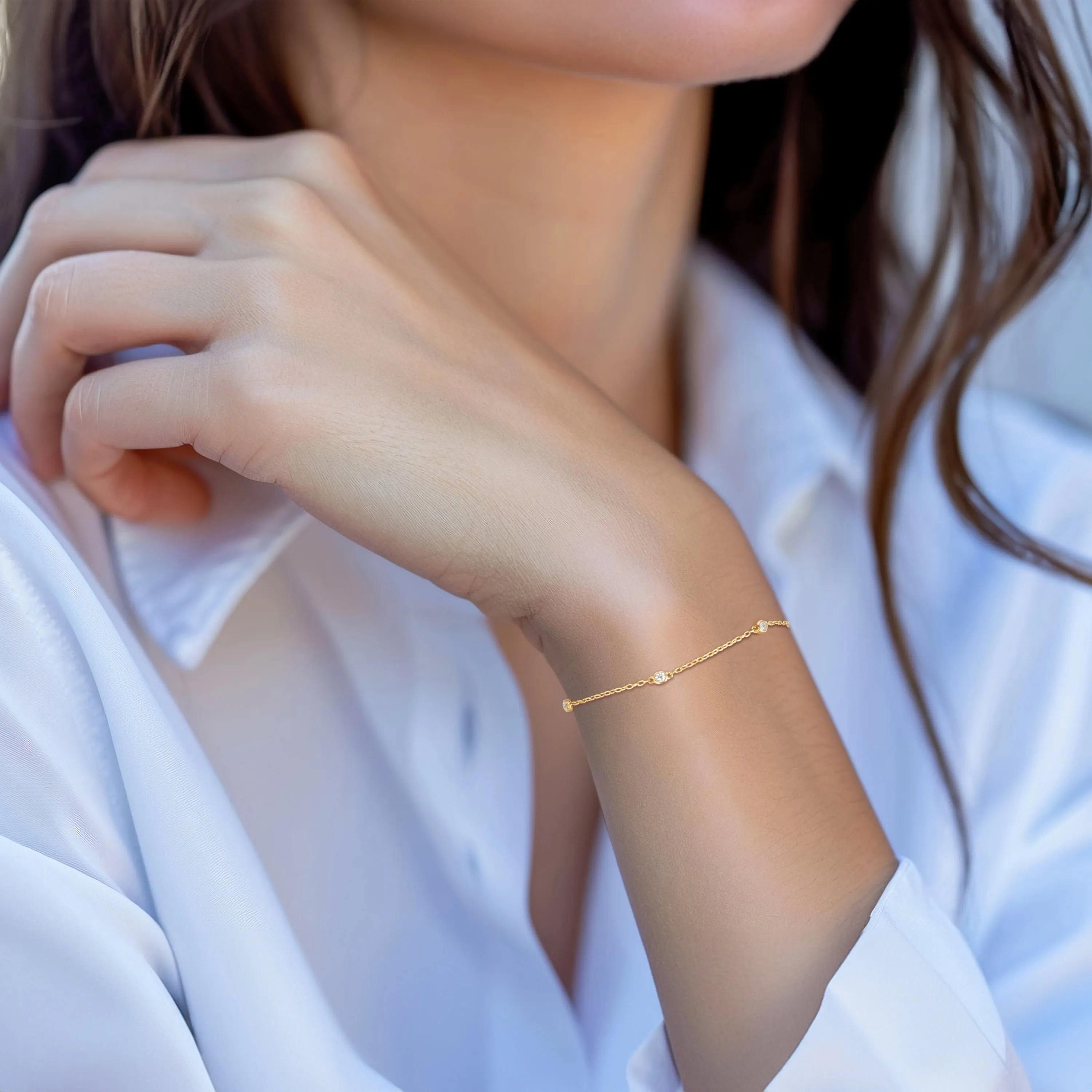 14k Yellow Gold Lab Grown Diamond Station Bracelet sold by Zulily