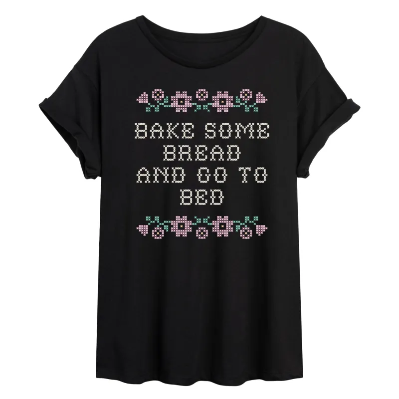 Instant Message - Bake Bread Go Bed - Women's Oversized Graphic T-Shirt made by Zulily