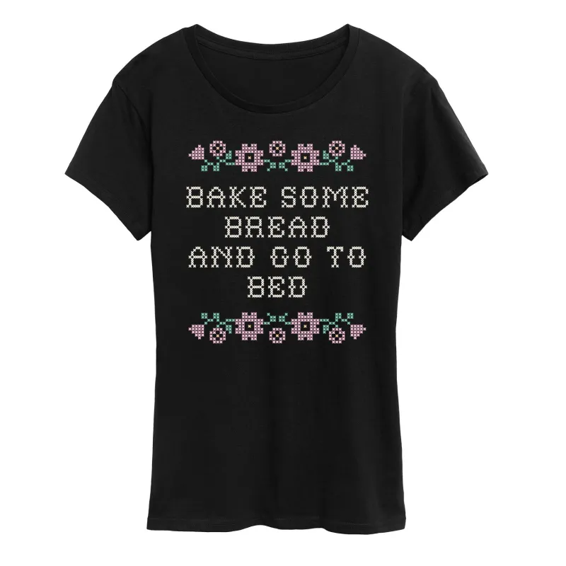 Instant Message - Bake Bread Go Bed - Women's Short Sleeve Graphic T-Shirt made by Zulily