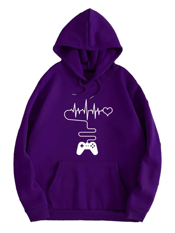 Mens Graphic Drawstring Pullover Hoodies Long Sleeve Hooded Sweatshirt Tops Purple Small made by Zulily